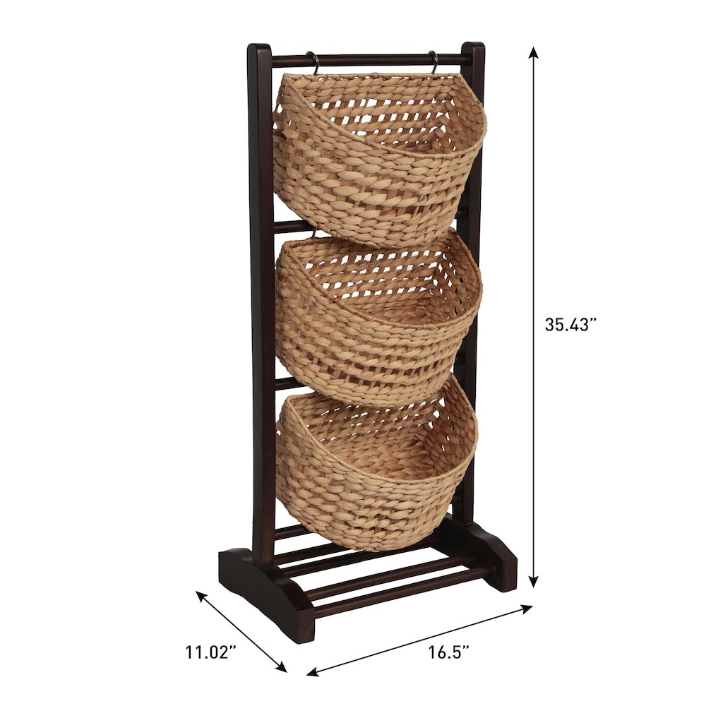 Havana Pine Wood 3-Tier Floor Stand, Brown