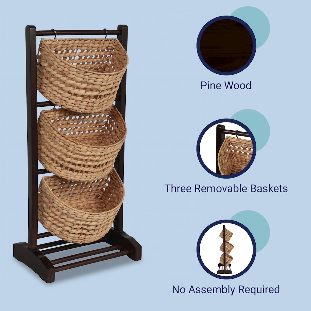 Havana Pine Wood 3-Tier Floor Stand, Brown