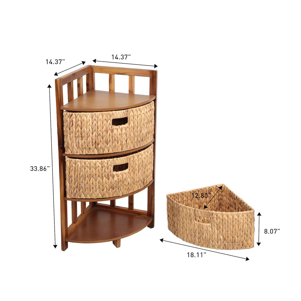 Quart Acacia Wood 3-Tier Corner Storage Cabinet, Natural