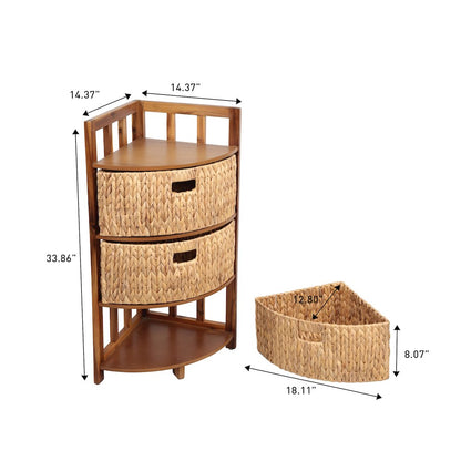 Quart Acacia Wood 3-Tier Corner Storage Cabinet, Natural