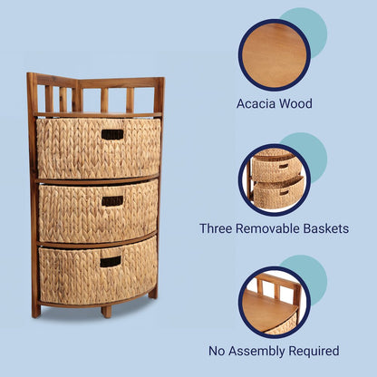 Quart Acacia Wood 3-Tier Corner Storage Cabinet, Natural