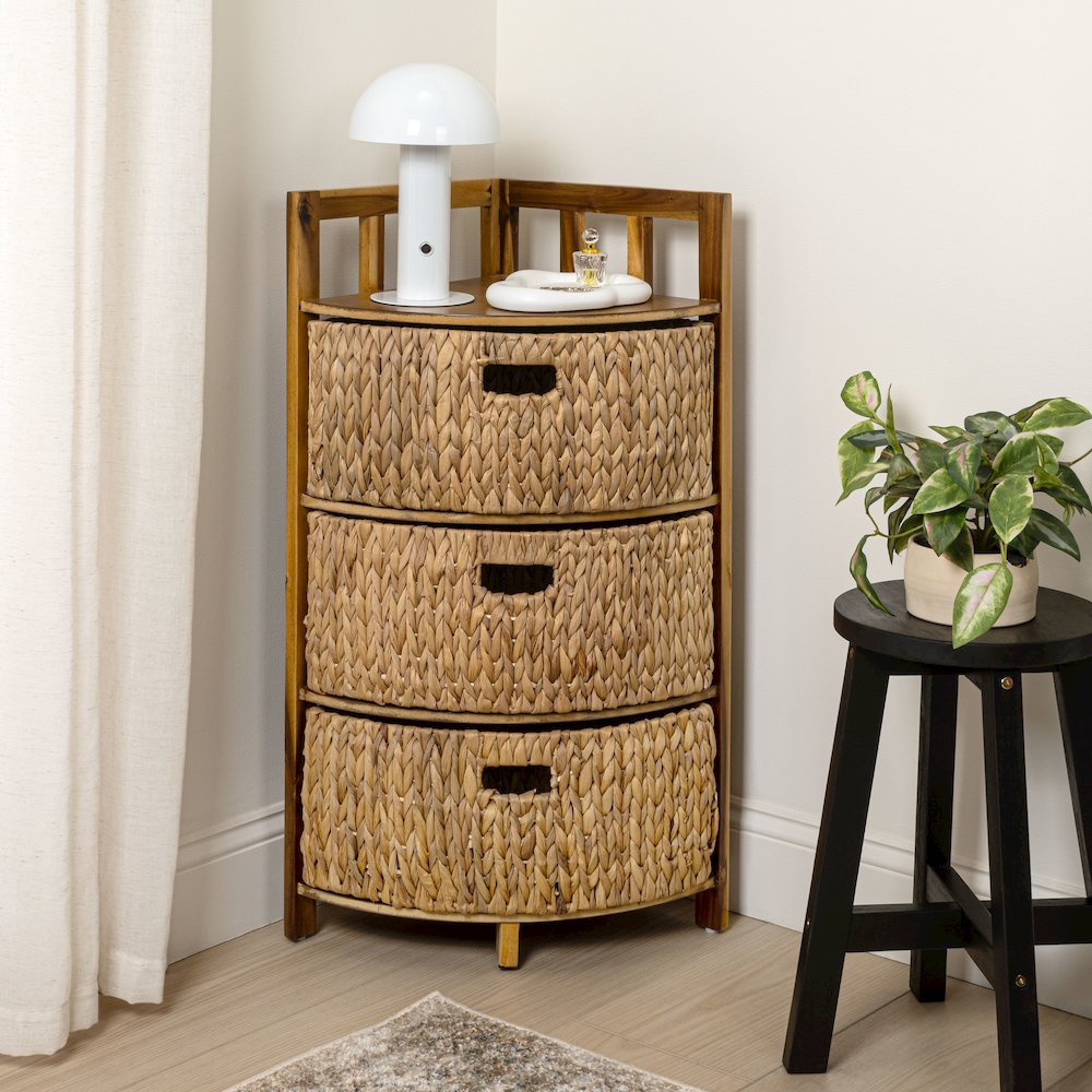Quart Acacia Wood 3-Tier Corner Storage Cabinet, Natural