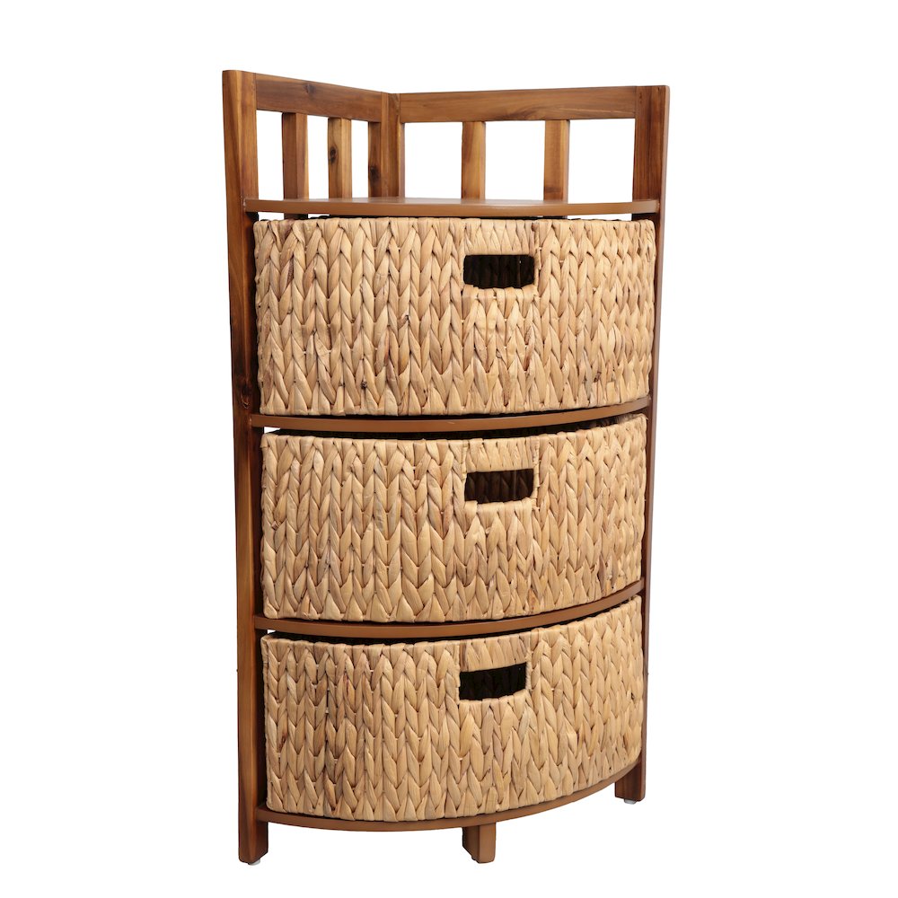Quart Acacia Wood 3-Tier Corner Storage Cabinet, Natural