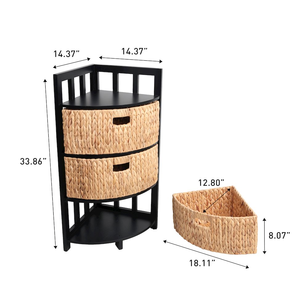 Quart Acacia Wood 3-Tier Corner Storage Cabinet, Black