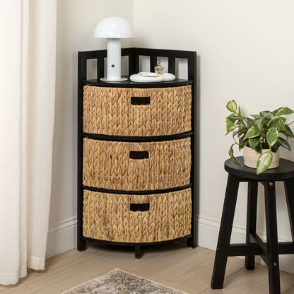 Quart Acacia Wood 3-Tier Corner Storage Cabinet, Black