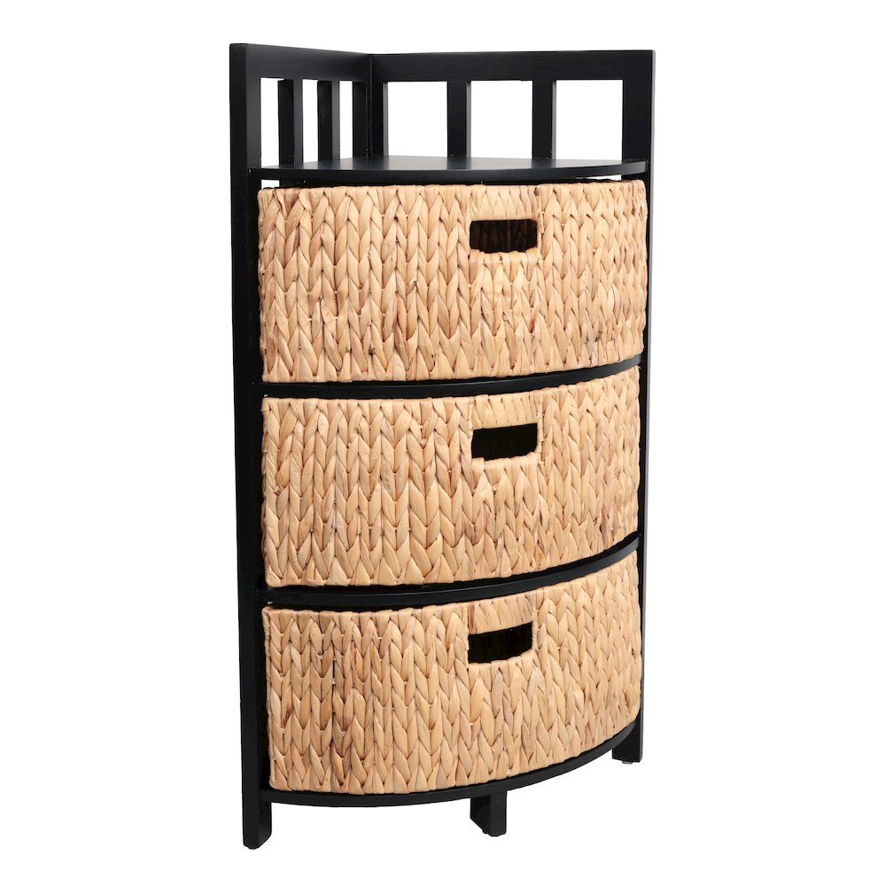Quart Acacia Wood 3-Tier Corner Storage Cabinet, Black