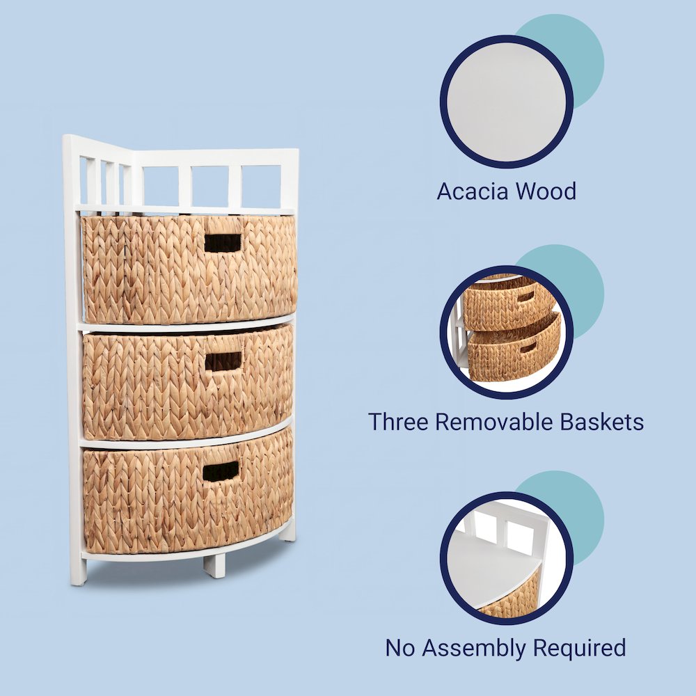 Quart Acacia Wood 3-Tier Corner Storage Cabinet, White