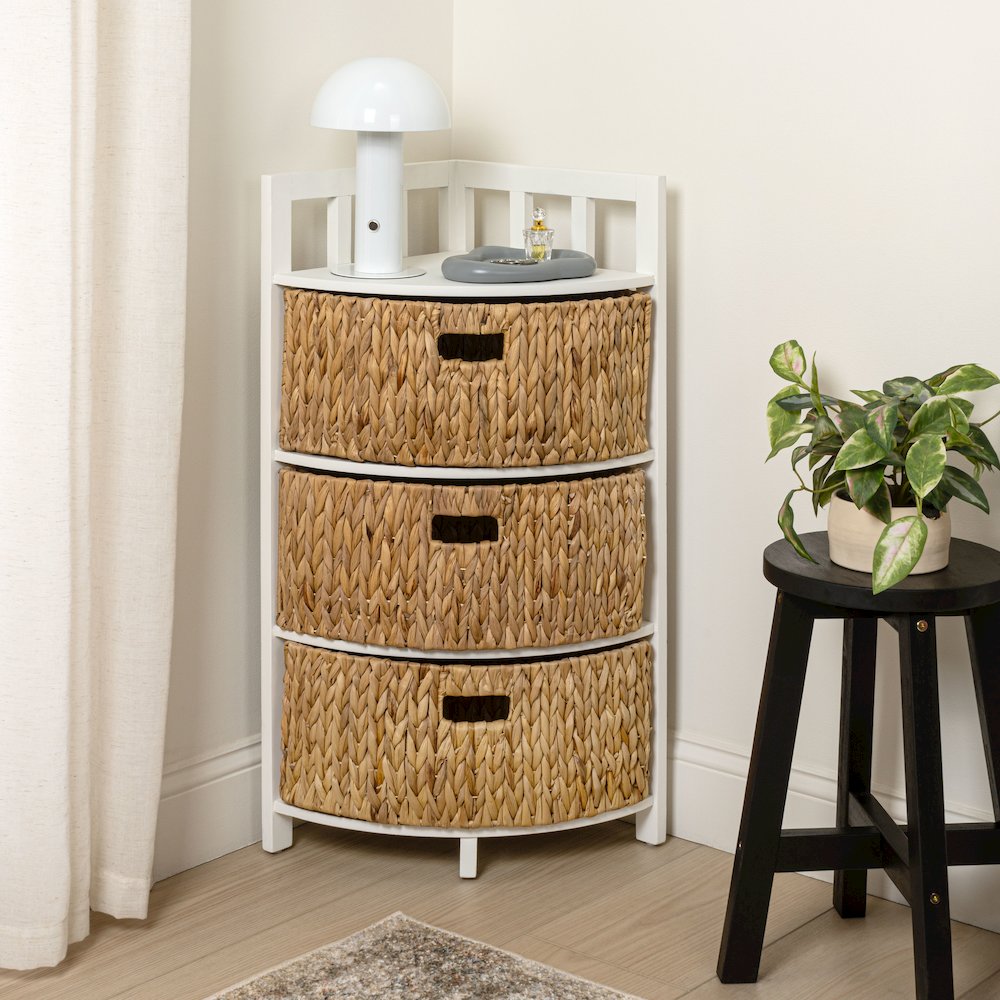 Quart Acacia Wood 3-Tier Corner Storage Cabinet, White