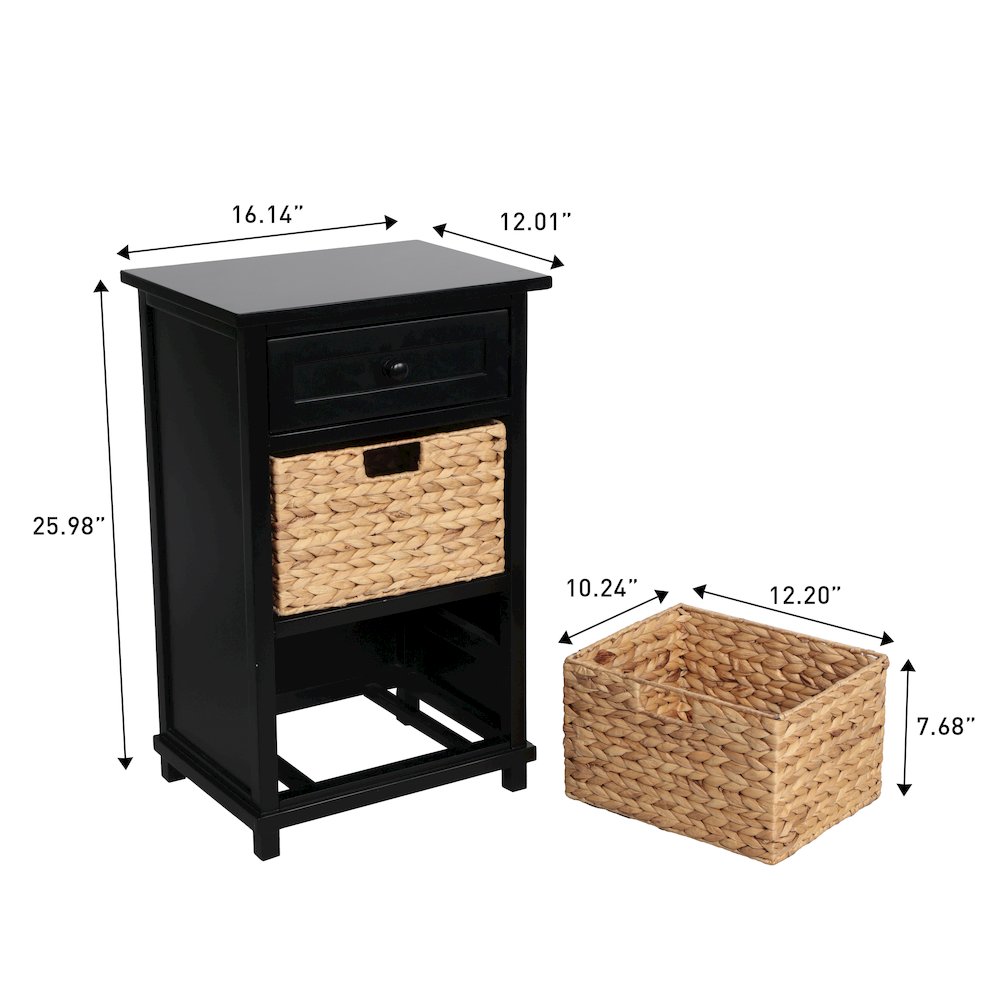 Malibu Acacia Wood Storage Nightstand, Black