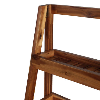 Everett Acacia Wood 4-Tier Folding Display Ladder Storage Rack and, Natural