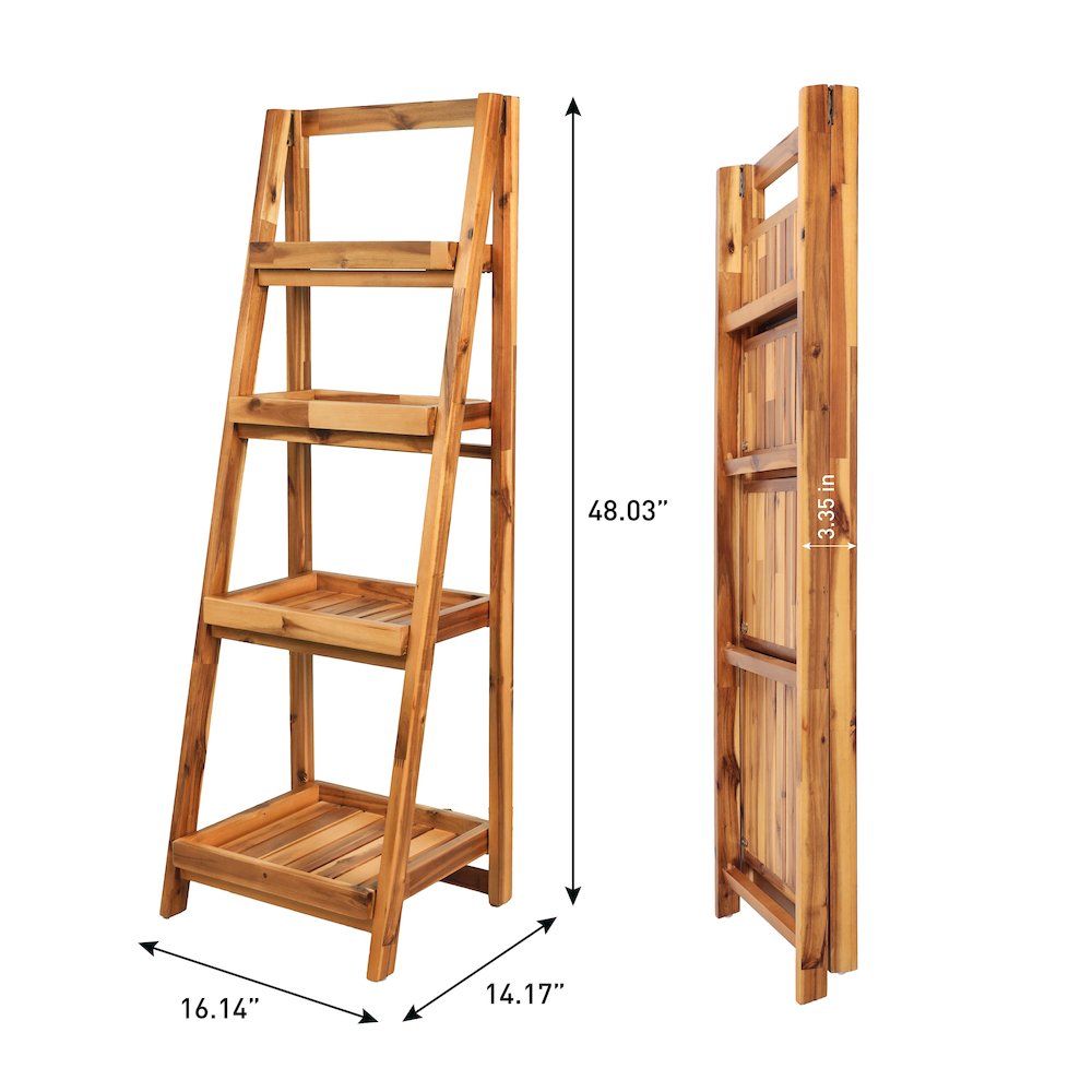 Everett Acacia Wood 4-Tier Folding Display Ladder Storage Rack and, Natural