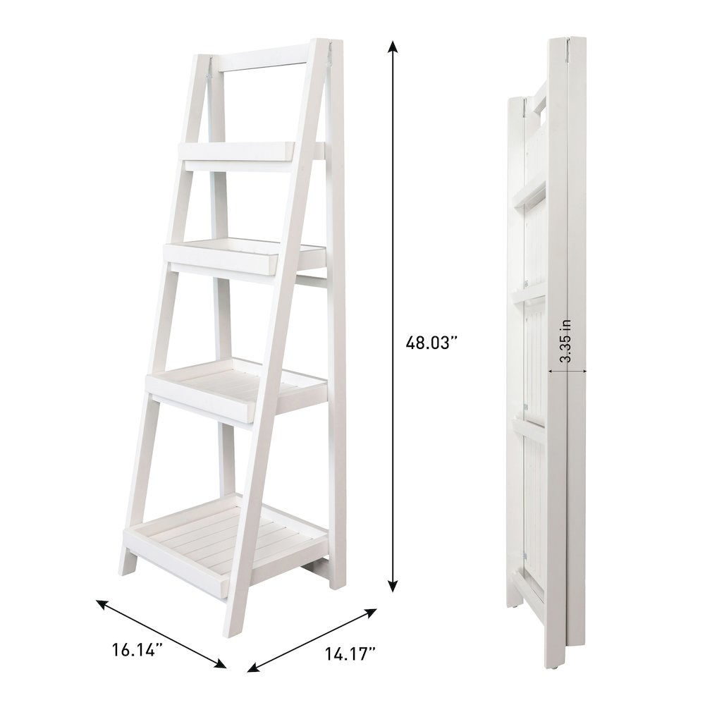 Everett Acacia Wood 4-Tier Folding Display Ladder Storage Rack and, White
