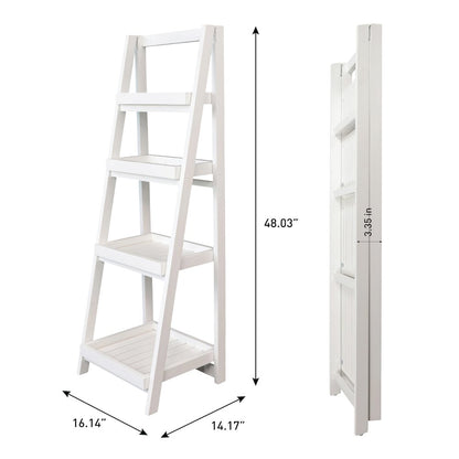 Everett Acacia Wood 4-Tier Folding Display Ladder Storage Rack and, White