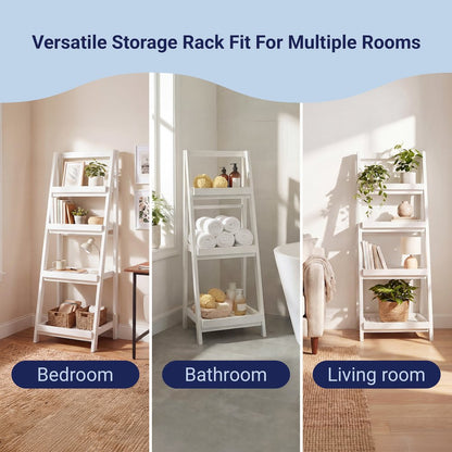 Everett Acacia Wood 4-Tier Folding Display Ladder Storage Rack and, White