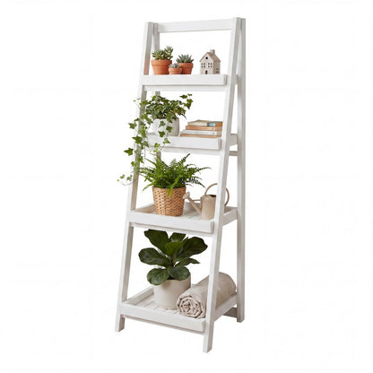 Everett Acacia Wood 4-Tier Folding Display Ladder Storage Rack and, White