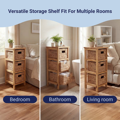 Cohen Pine Wood 3-Tier Storage Cabinet, Natural