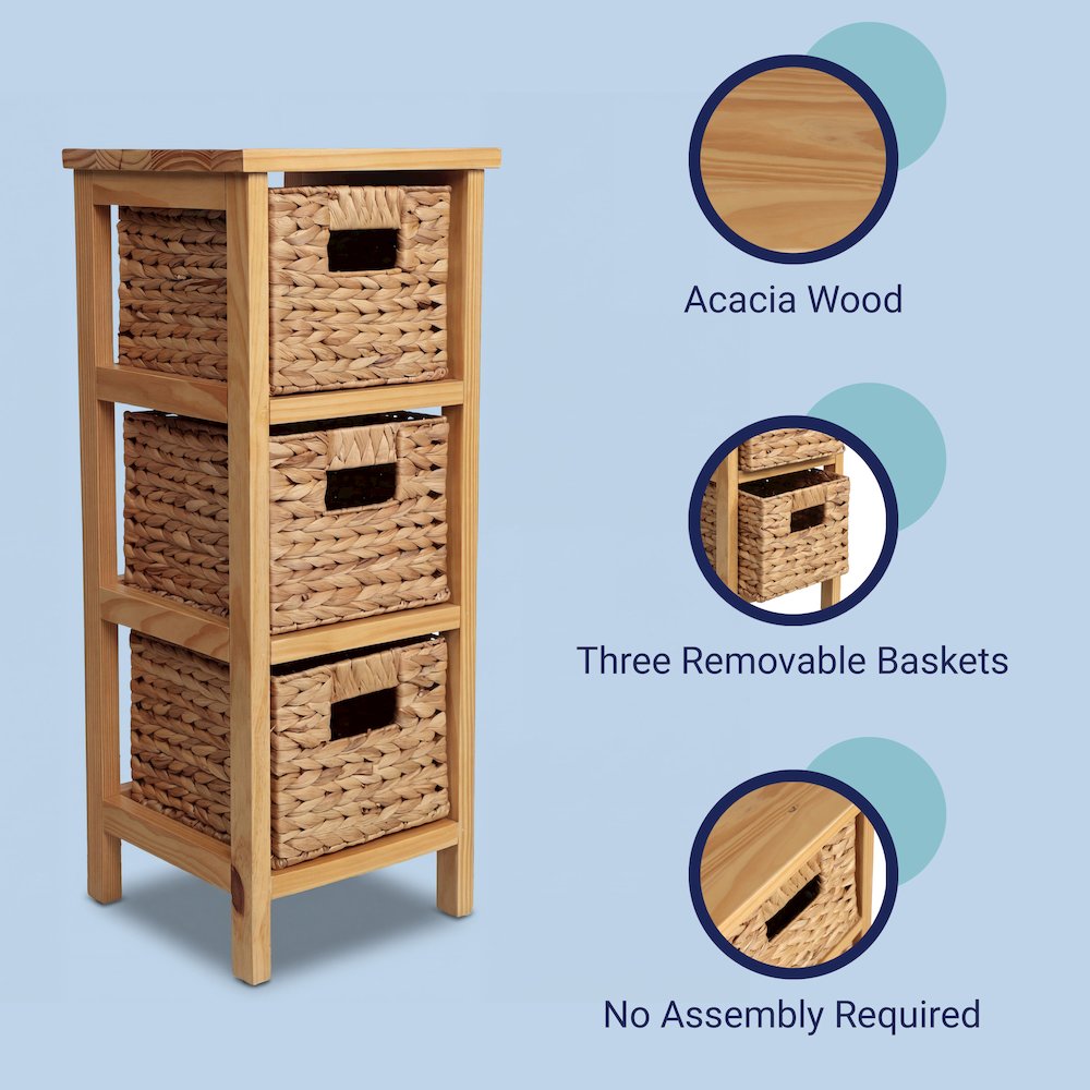 Cohen Pine Wood 3-Tier Storage Cabinet, Natural