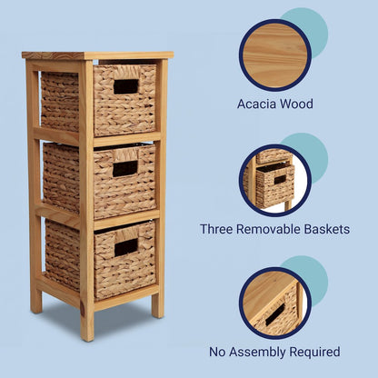 Cohen Pine Wood 3-Tier Storage Cabinet, Natural