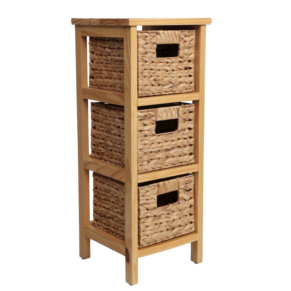 Cohen Pine Wood 3-Tier Storage Cabinet, Natural