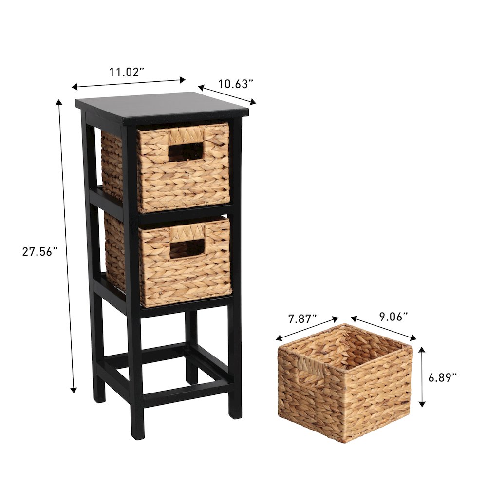 Cohen Pine Wood 3-Tier Storage Cabinet, Black
