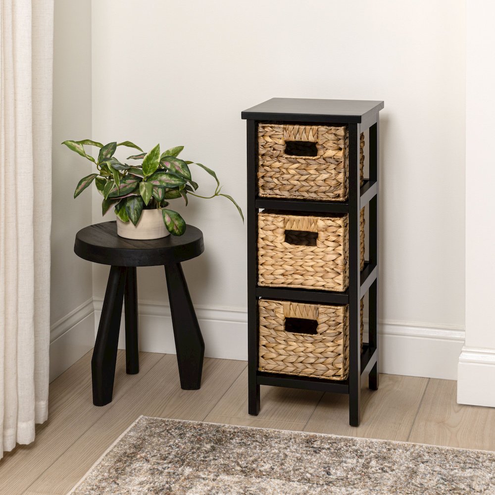 Cohen Pine Wood 3-Tier Storage Cabinet, Black