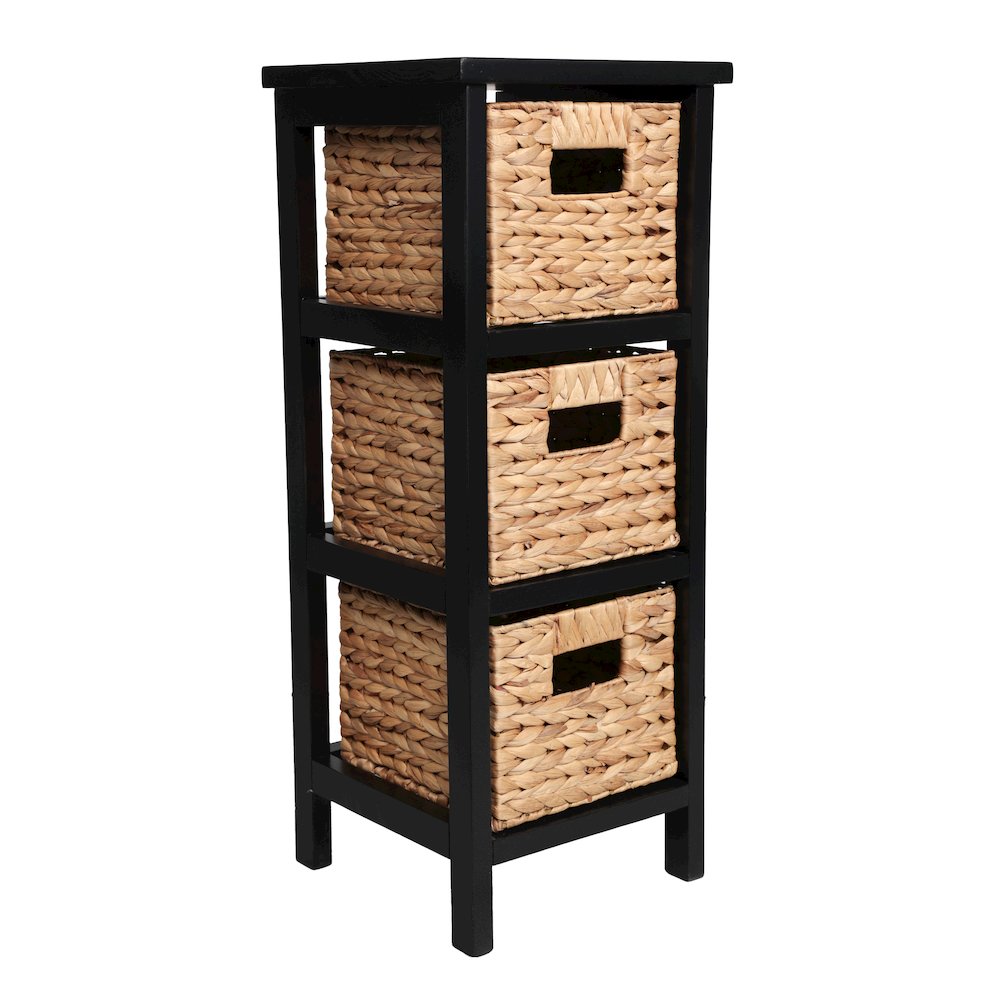 Cohen Pine Wood 3-Tier Storage Cabinet, Black