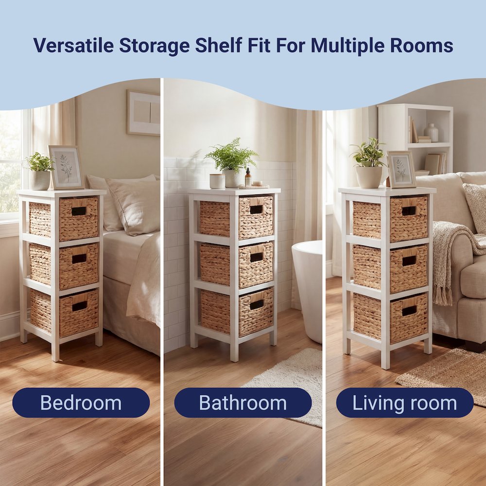 Cohen Pine Wood 3-Tier Storage Cabinet, White