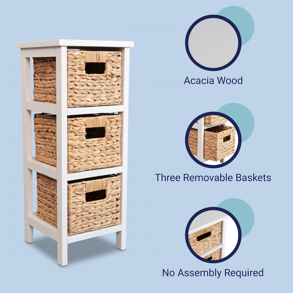 Cohen Pine Wood 3-Tier Storage Cabinet, White