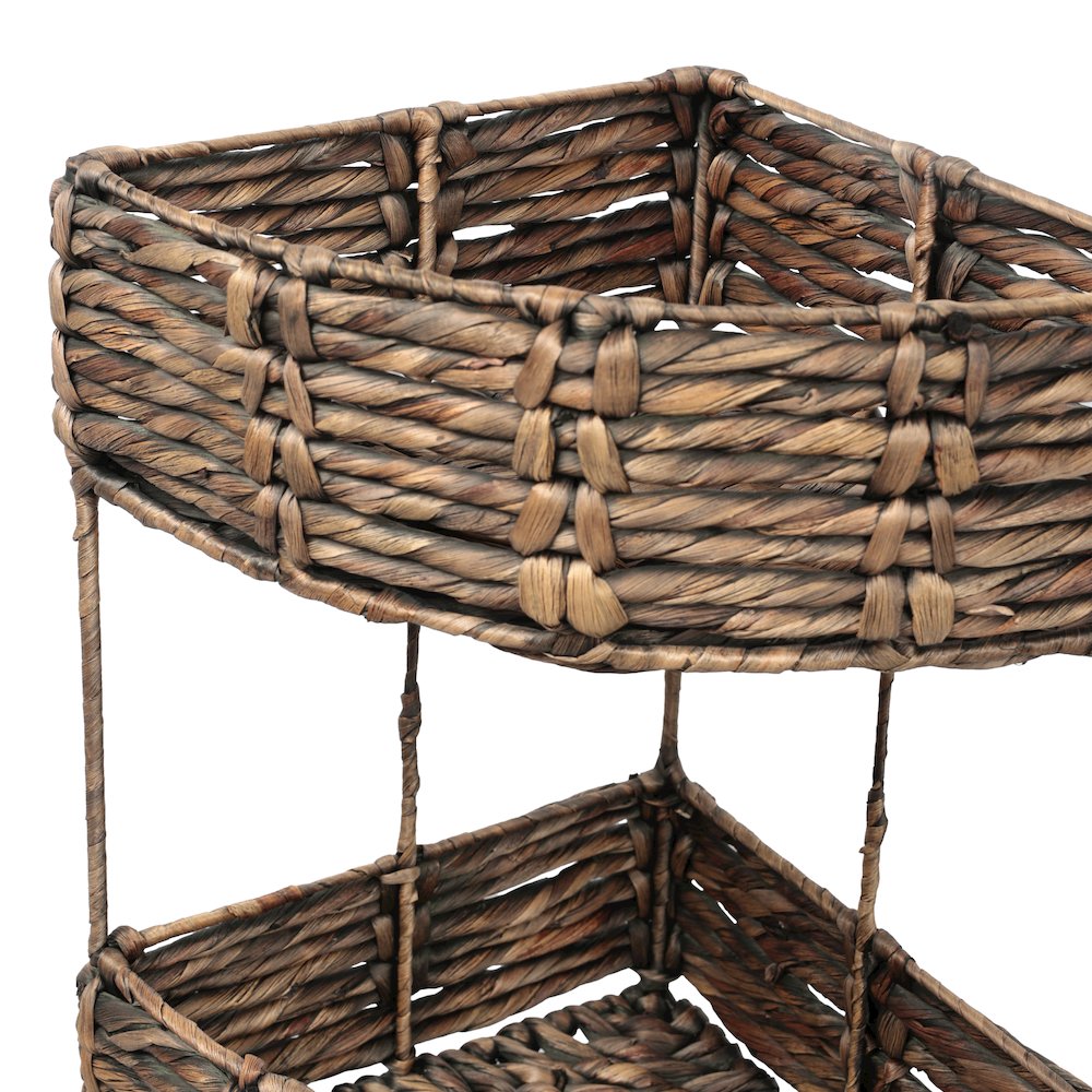 Lavish Water Hyacinth 3-Tier Corner Storage Rack with Metal Frame, Brown