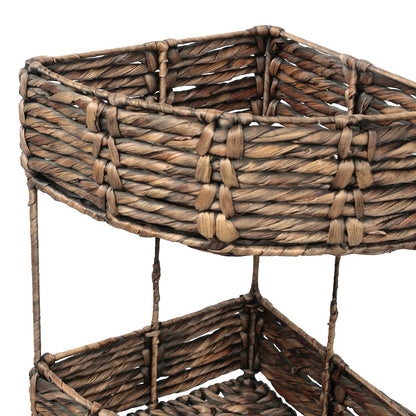 Lavish Water Hyacinth 3-Tier Corner Storage Rack with Metal Frame, Brown