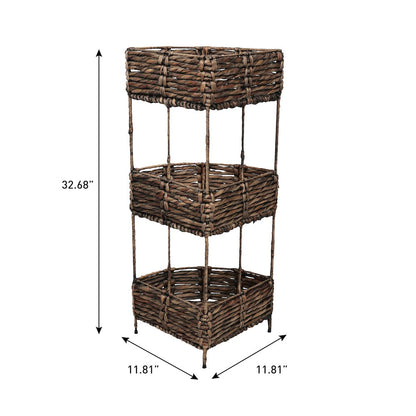 Lavish Water Hyacinth 3-Tier Corner Storage Rack with Metal Frame, Brown