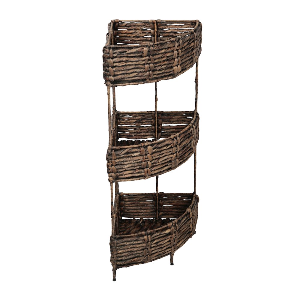 Lavish Water Hyacinth 3-Tier Corner Storage Rack with Metal Frame, Brown