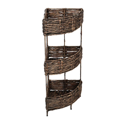 Lavish Water Hyacinth 3-Tier Corner Storage Rack with Metal Frame, Brown