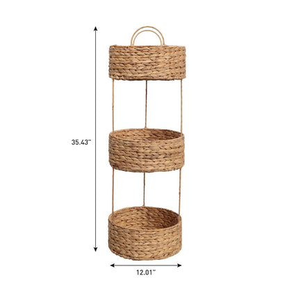 Levity Water Hyacinth 3-Tier Round Storage Rack, Natural