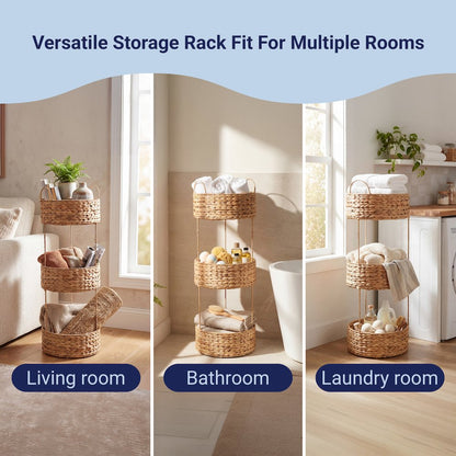 Levity Water Hyacinth 3-Tier Round Storage Rack, Natural