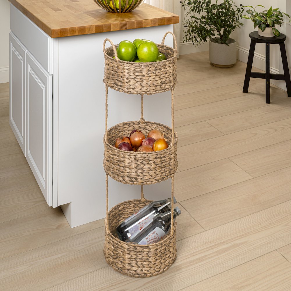 Levity Water Hyacinth 3-Tier Round Storage Rack, Natural