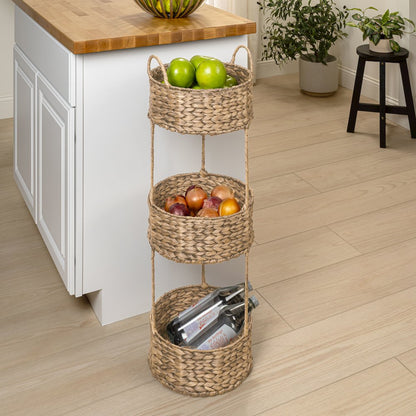 Levity Water Hyacinth 3-Tier Round Storage Rack, Natural