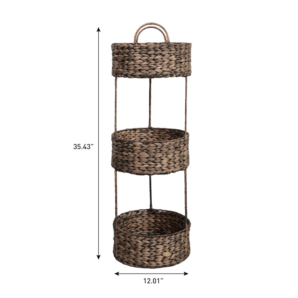 Levity Water Hyacinth 3-Tier Round Storage Rack, Brown