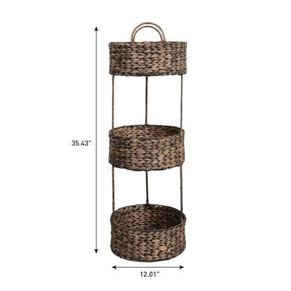 Levity Water Hyacinth 3-Tier Round Storage Rack, Brown