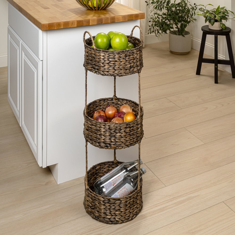 Levity Water Hyacinth 3-Tier Round Storage Rack, Brown