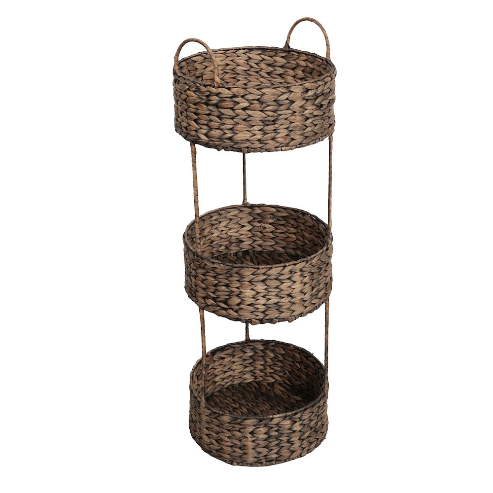 Levity Water Hyacinth 3-Tier Round Storage Rack, Brown
