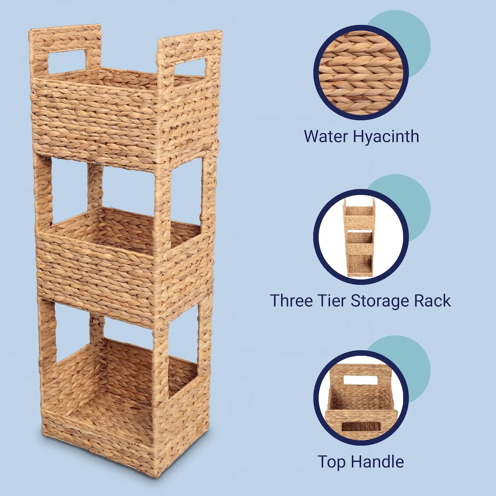 Savannah Water Hyacinth 3-Tier Storage Tower, Natural