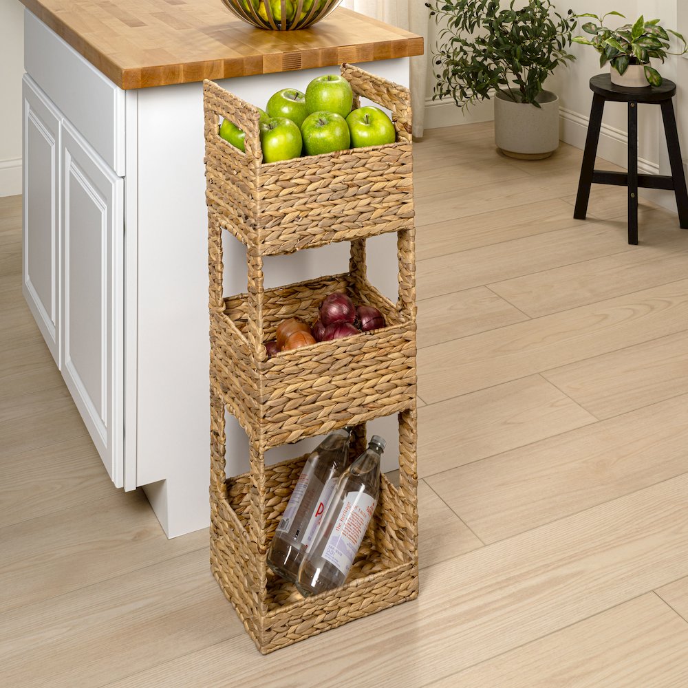 Savannah Water Hyacinth 3-Tier Storage Tower, Natural