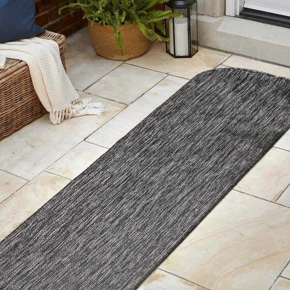 Radius Corner Solid Dark Gray 2 ft. x 8 ft. Indoor/Outdoor Shaped Runner Rug