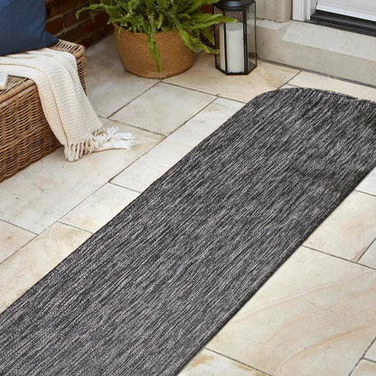 Radius Corner Solid Dark Gray 2 ft. x 8 ft. Indoor/Outdoor Shaped Runner Rug