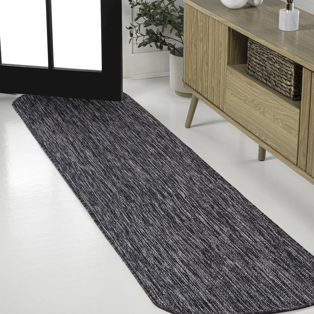 Radius Corner Solid Dark Gray 2 ft. x 8 ft. Indoor/Outdoor Shaped Runner Rug