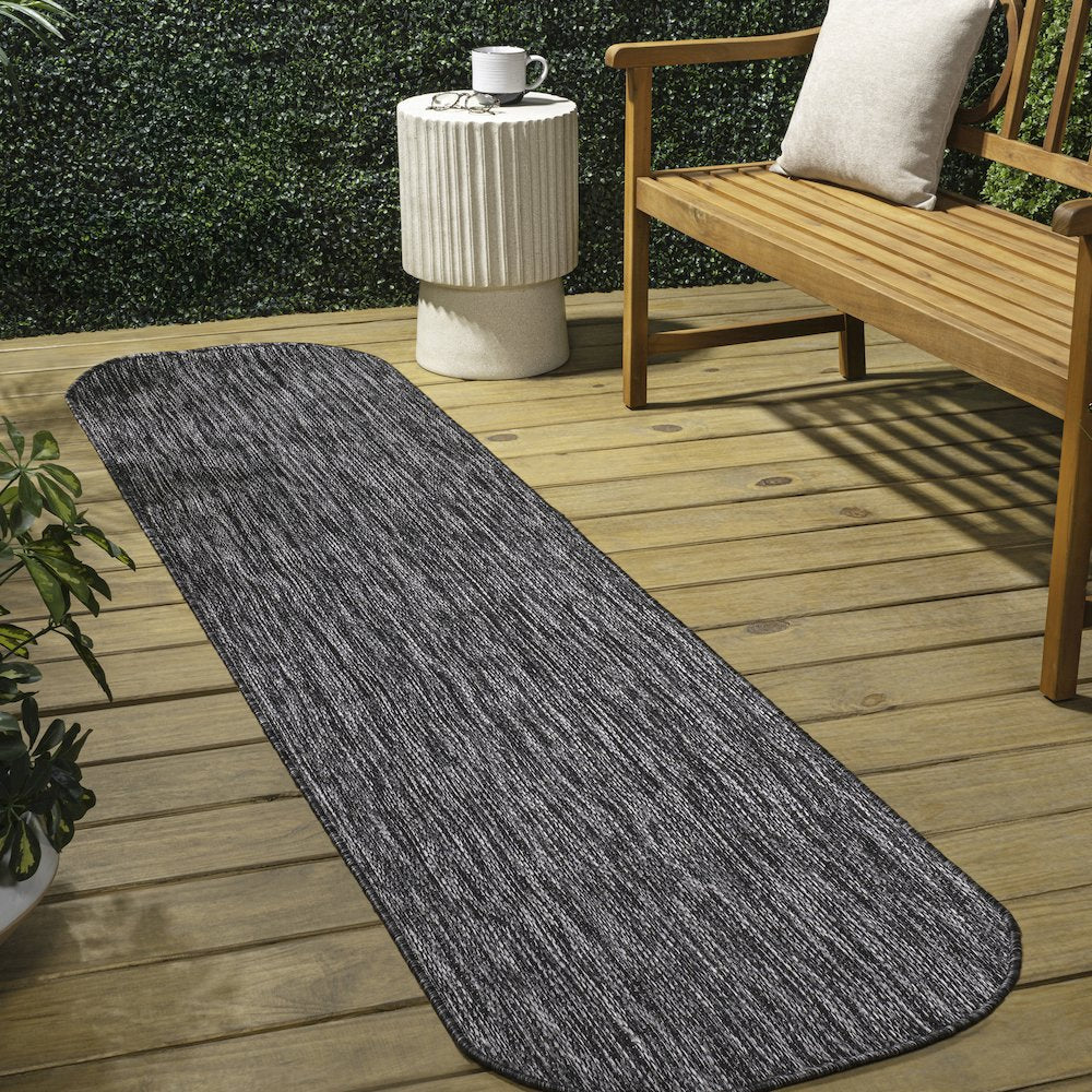 Radius Corner Solid Dark Gray 2 ft. x 8 ft. Indoor/Outdoor Shaped Runner Rug