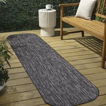 Radius Corner Solid Dark Gray 2 ft. x 8 ft. Indoor/Outdoor Shaped Runner Rug