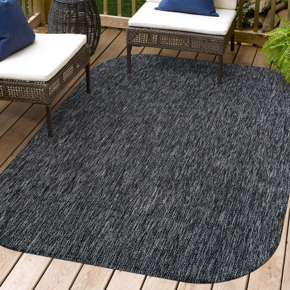 Miles Modern Minimalist Radius Corner Solid DarkIndoor/Outdoor Shaped  Rug