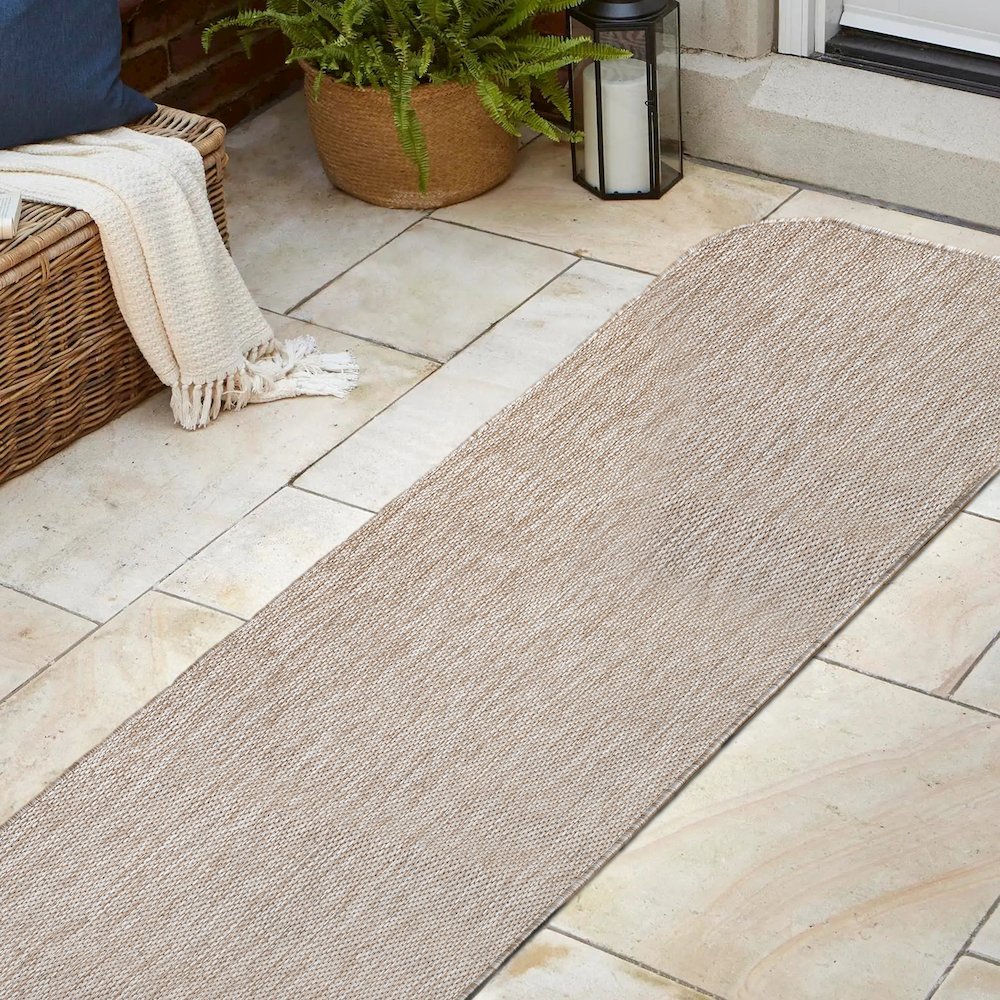 Radius Corner Solid Beige 2 ft. x 8 ft. Indoor/Outdoor Shaped Runner Rug